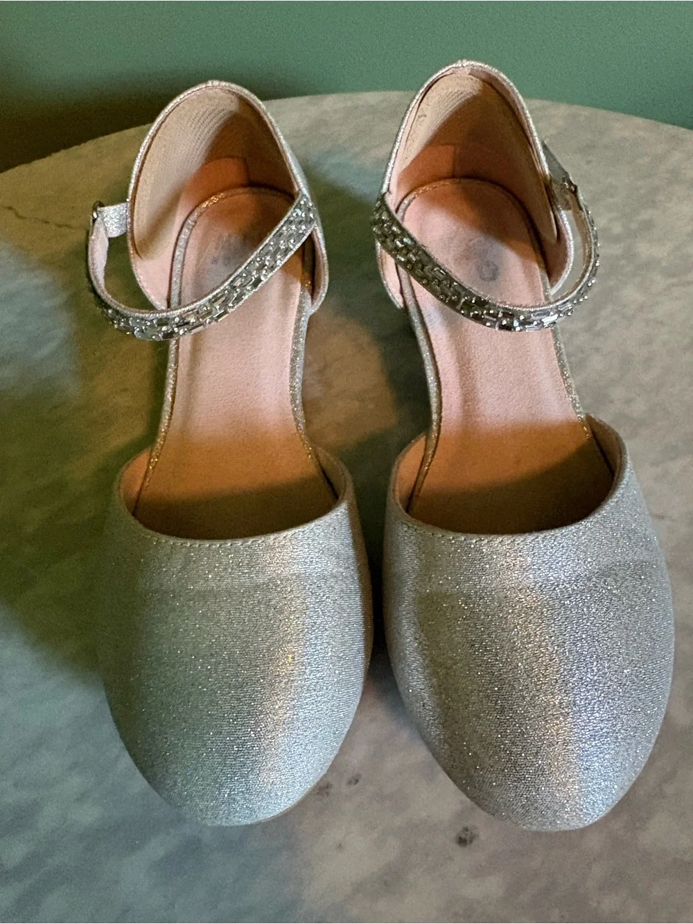 Sparkle Ankle-Strap Kids Low Heel in Silver